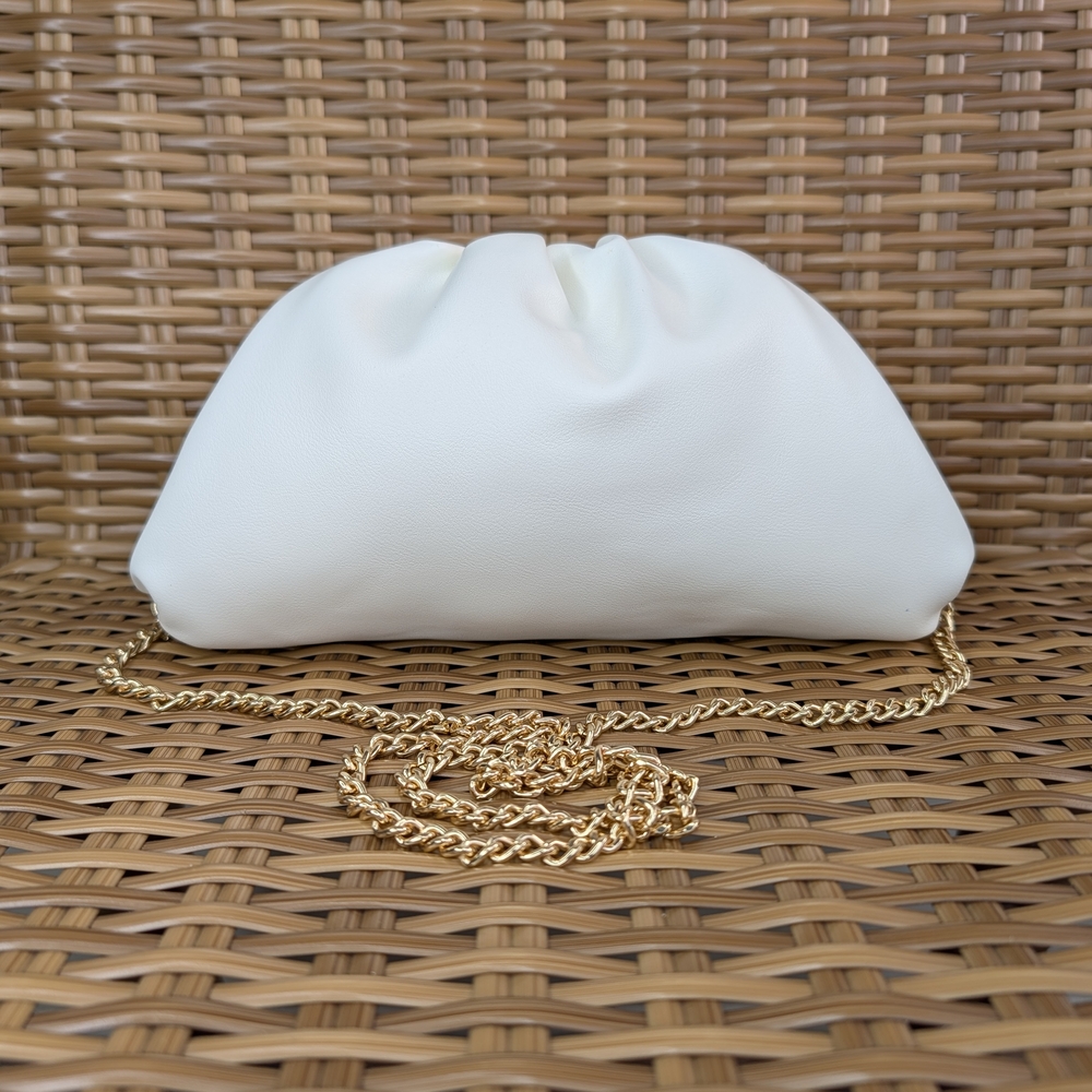 Understated Leather Ivory Vegan Leather Clutch Crossbody Bag Gold Chain Strap
